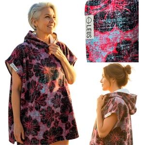 LEUS Hooded Towel Poncho Small Floral Cotton Beach Surf Swim Cover-Up